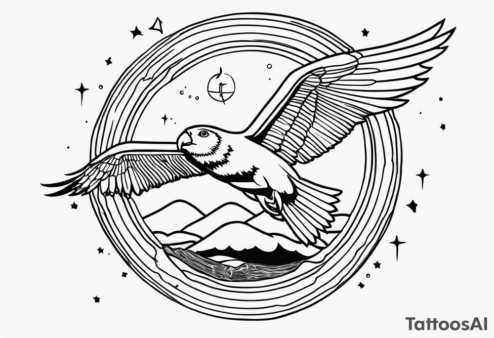 Small, over fear and into freedom, hopeful but not cringe, linework, iron sky tattoo idea