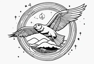 Small, over fear and into freedom, hopeful but not cringe, linework, iron sky tattoo idea