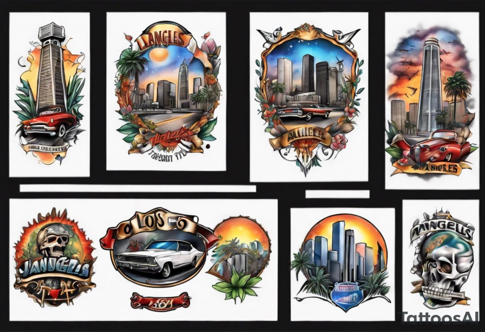 Los Angeles theme half sleeve tattoo idea