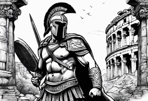 Spartan solider with Ancient ruins all around tattoo idea