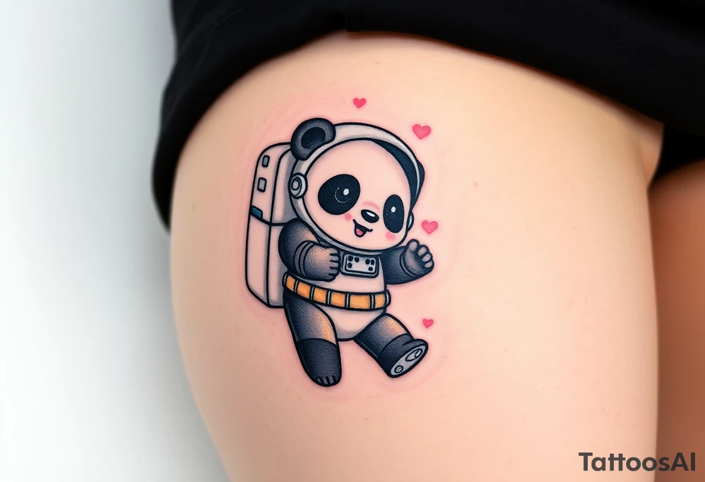 Panda with astronaut suit in outer space tattoo idea