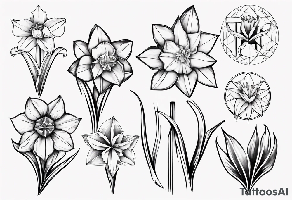 fineline, Daffodil, geometric tattoo idea