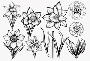 fineline, Daffodil, geometric tattoo idea