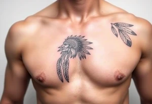 Native American chest color male left peck tattoo idea