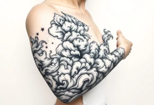 Celestial swirling tumultuous intergalactic space clouds daintily flowing like light wispy smoke tattoo idea