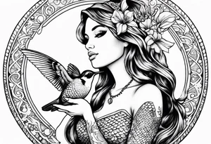 Mermaid holding hummingbird tattoo idea