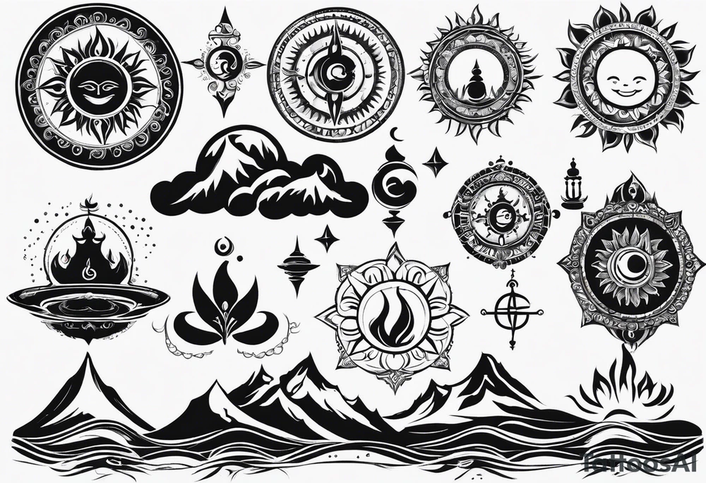 incorporating symbols of travel like a compass or a world map, alongside imagery that represents joy and happiness, such as a smiling sun or playful clouds? These elements can complement Lord Shiva in a dynamic and uplifting tattoo design, reflecting your adventurous spirit and positive outlook on life. tattoo idea