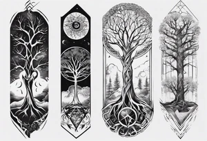 full arm sleeve tattoo with tree of life tattoo idea