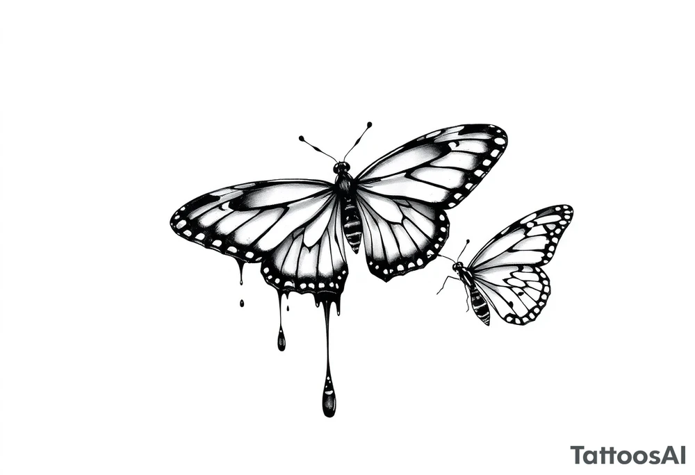 Bleeding butterfly and a second one who is in mental horror style and his placement is right and down from the first one tattoo idea