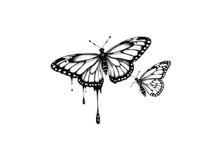 Bleeding butterfly and a second one who is in mental horror style and his placement is right and down from the first one tattoo idea