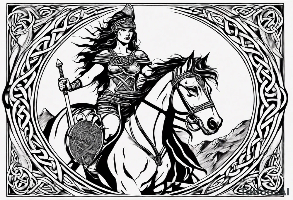 Celtic style Boudica in front on chariot tattoo idea