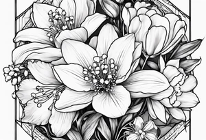 Larkspur, Lily of the valley, water, lily, Hawthorne, flower, carnation, snowdrop flower half sleeve tattoo idea