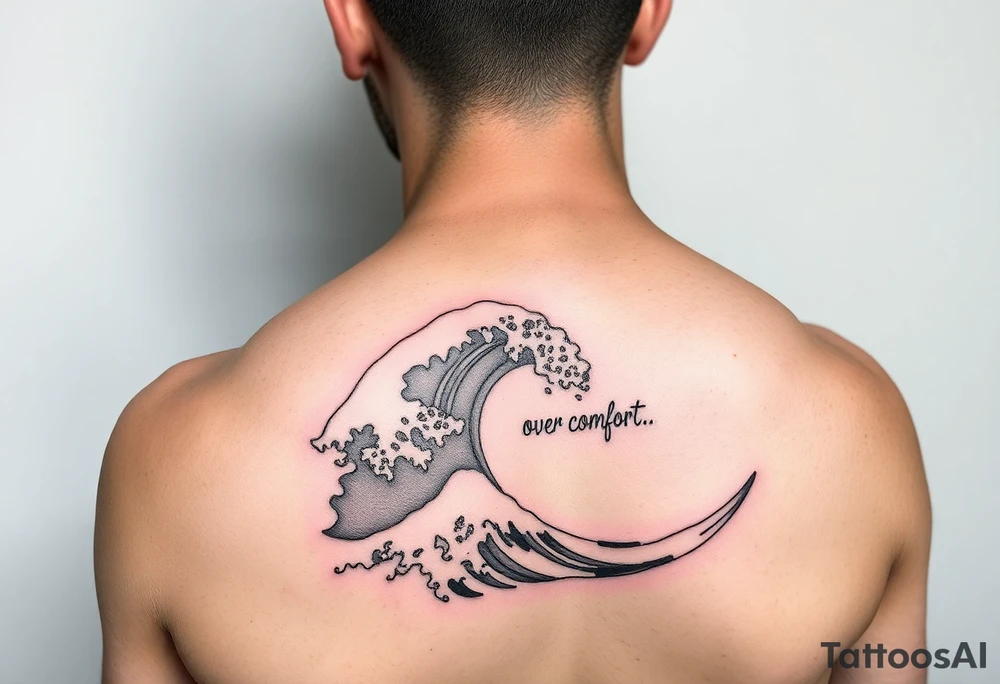 Simple  Fine line waves with words courage over comfort within the wave tattoo idea