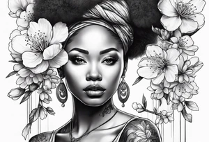 Afro art, cherry blossom tattoo idea