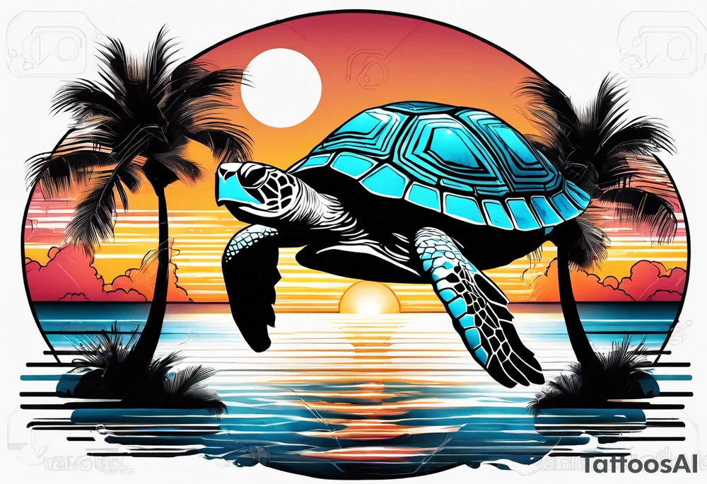 Turtle  palm trees Sunset tattoo idea