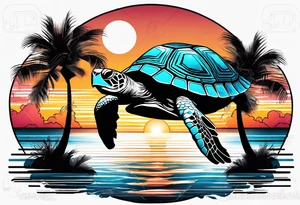 Turtle  palm trees Sunset tattoo idea