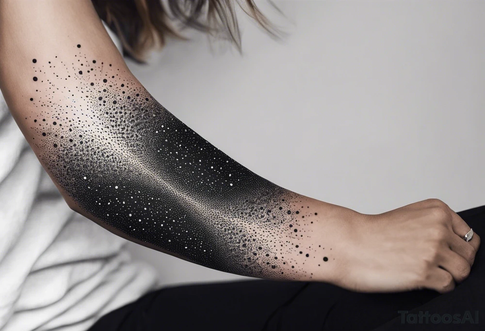 flowing abstract large forearm tattoo with lines, splatters, circles tattoo idea
