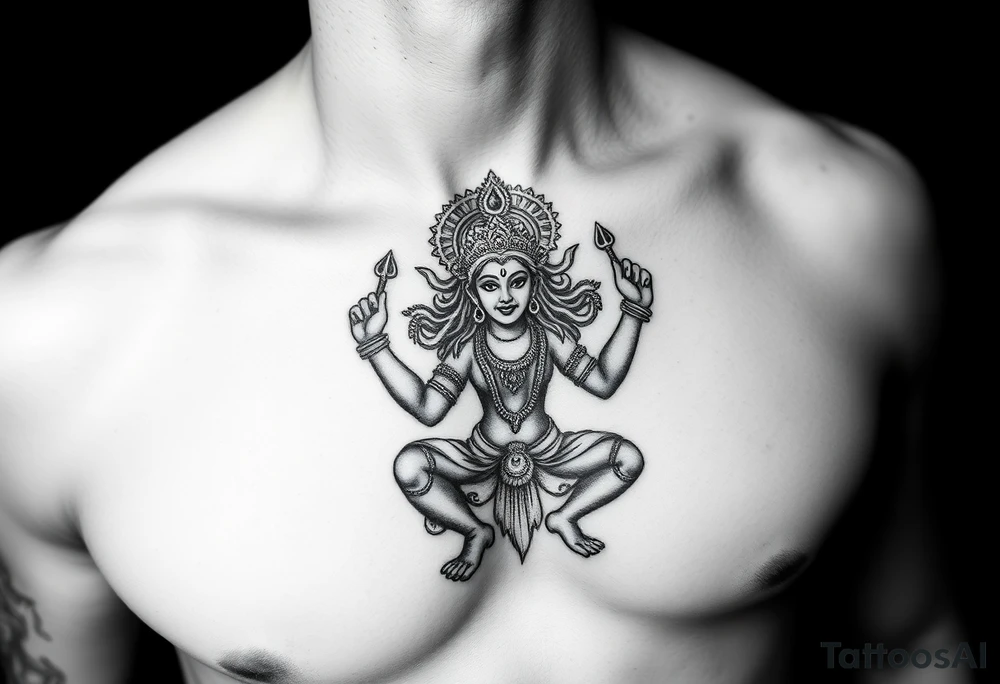 Durga Hindu god on chest tattoo idea