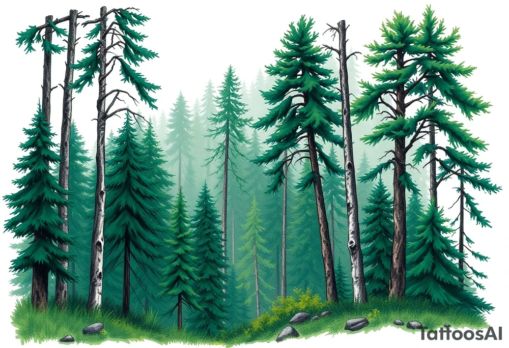 green forest background tattoo idea