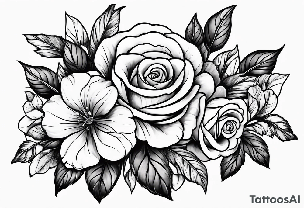 violets and rose tattoo idea