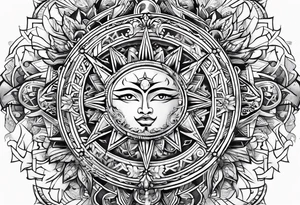 Sun in the middle with warrior symbols around it tattoo idea