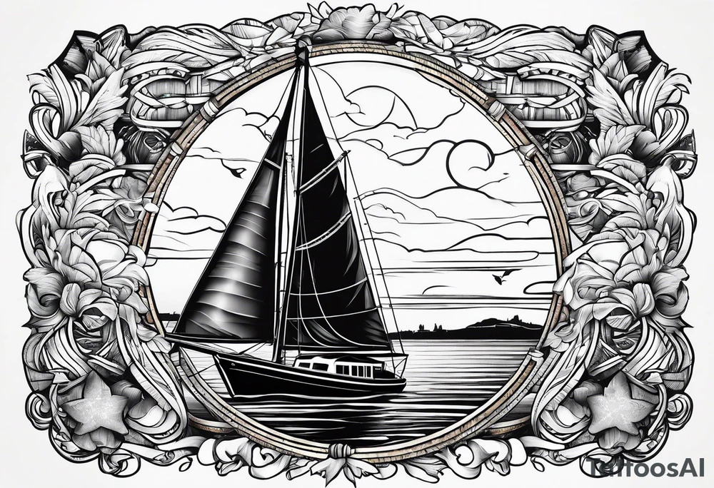 sailboat sail patched in such a way that it resembles a maritime lighthouse. tattoo idea