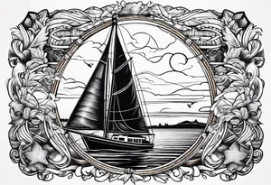 sailboat sail patched in such a way that it resembles a maritime lighthouse. tattoo idea