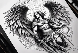 Spiritual warfare sleeve centered around large angel on the bicep tattoo idea