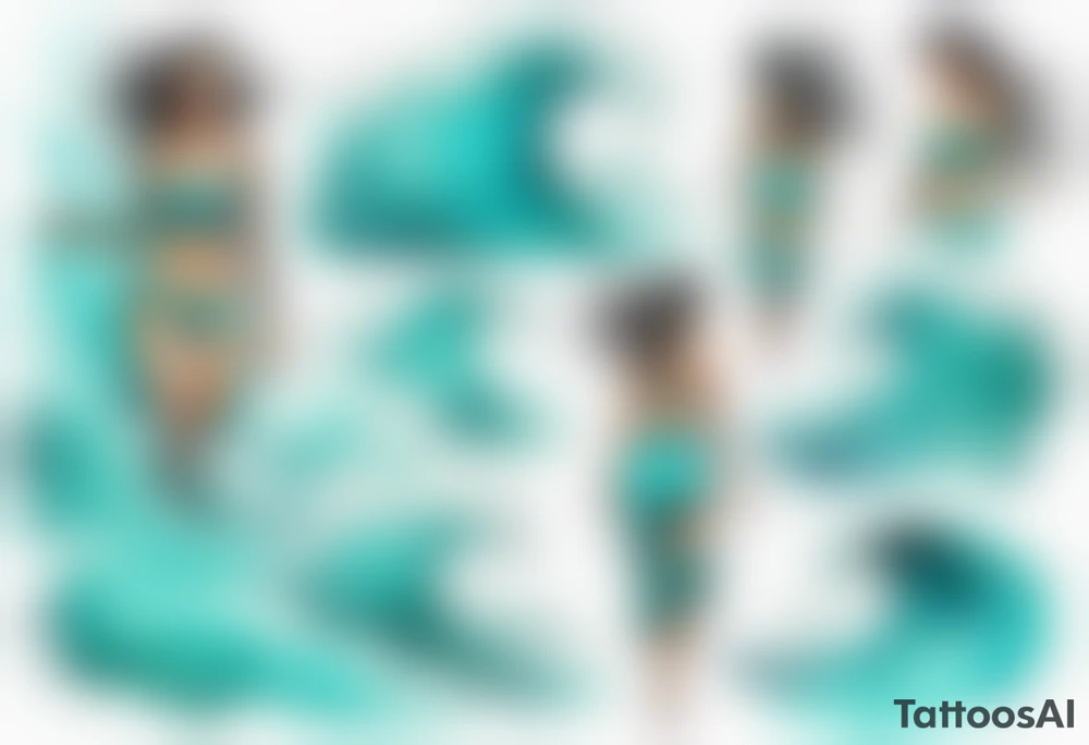 a turquoise water woman walking through crashing waves tattoo idea