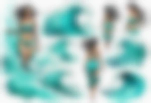a turquoise water woman walking through crashing waves tattoo idea