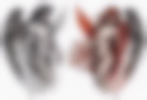 Demon and angel holding each other. He has angel wings, she has demon wings. tattoo idea