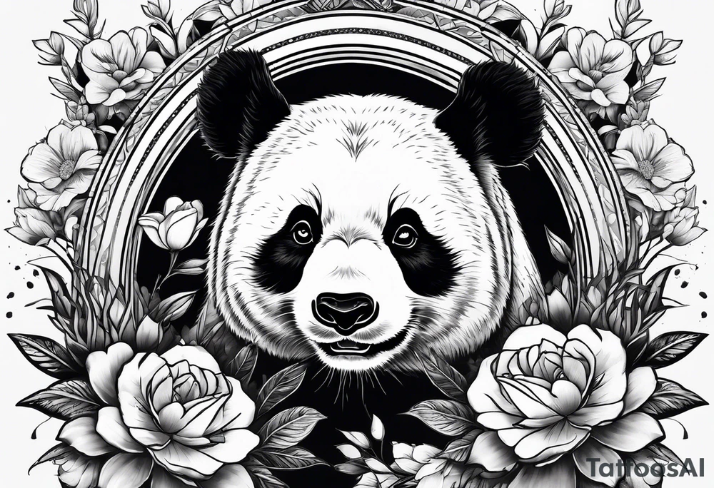 Punk Panda with flowers tattoo idea