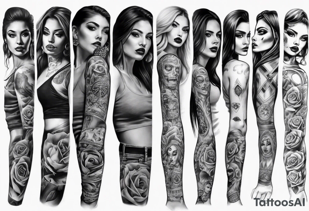 realistic chicano arm sleeve
women faces tattoo idea