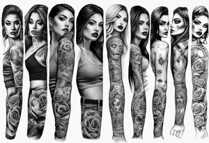 realistic chicano arm sleeve
women faces tattoo idea