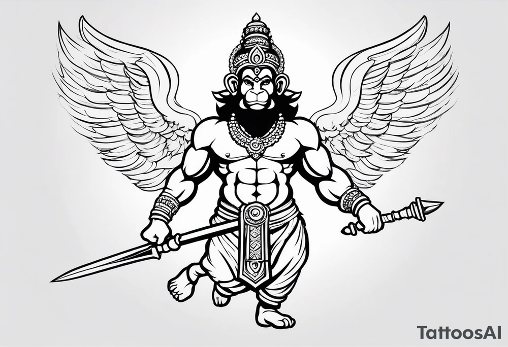 hanuman flying holding his mace (no wings) tattoo idea