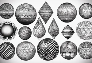 male tattoo on the arm, a drawing symbolizing the balance of life spheres, consisting of images of these spheres tattoo idea