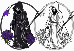 cute feminine grim reaper with scythe and nightshade tattoo idea