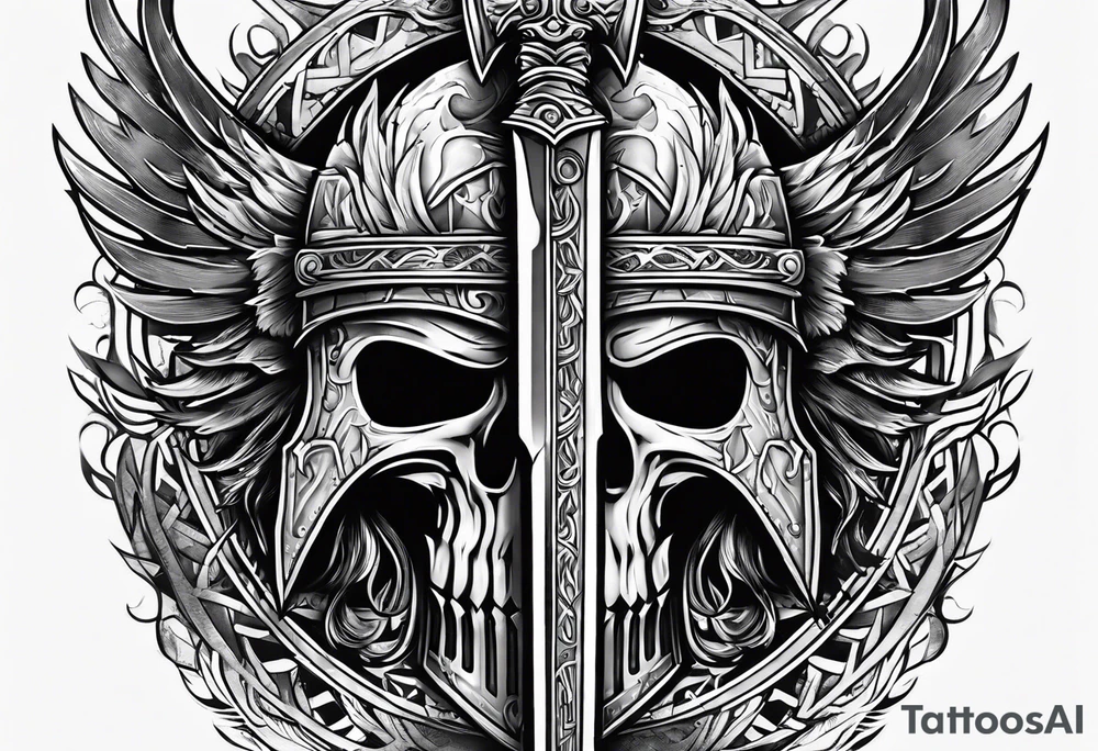 Valhalla sword shield axe armour tattoo idea