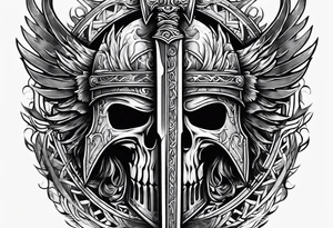 Valhalla sword shield axe armour tattoo idea