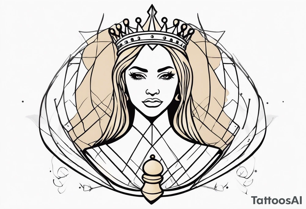 wooden chess queen piece contour with blonde girl's face tattoo idea