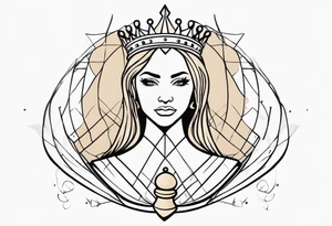 wooden chess queen piece contour with blonde girl's face tattoo idea
