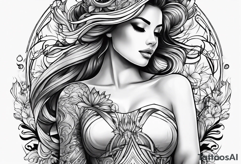 lines back and arm combination tattoo idea