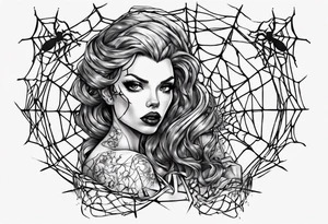 Black widow queen tangled web tattoo idea