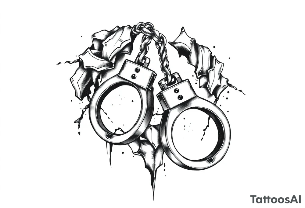 chicano style patchwork peice with handcuffs tattoo idea