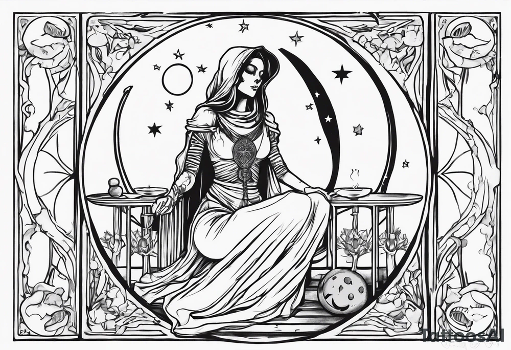 High priestess skeleton moon tarot card tattoo idea