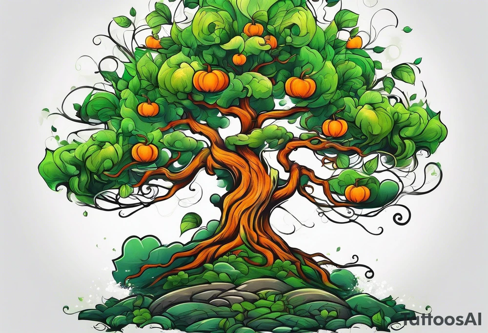 Action Tree Service using colors green and orange tattoo idea
