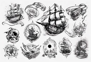 Create a tattoo blending the musical Hamiton and the movie Treasure Planet and the Lyrics "Dying is Easy, Living is Harder" and "I'm still here" tattoo idea