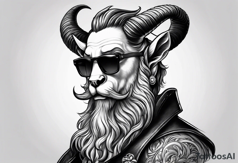 capricorn with beard and sunglasses tattoo idea