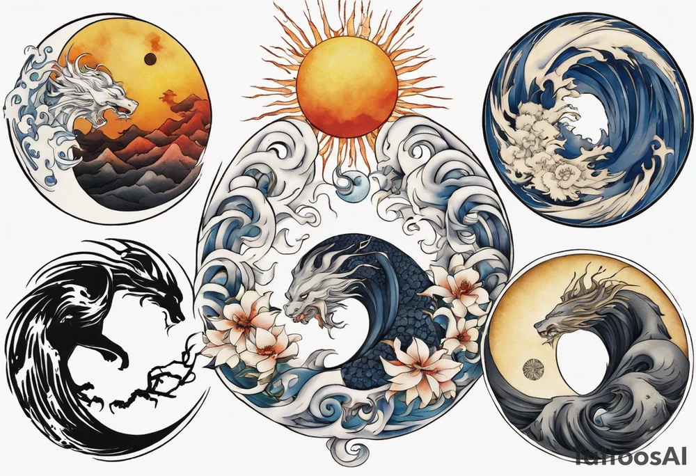 sun and moon in yin yang symbol tattoo idea