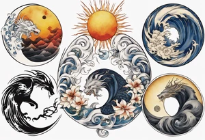 sun and moon in yin yang symbol tattoo idea
